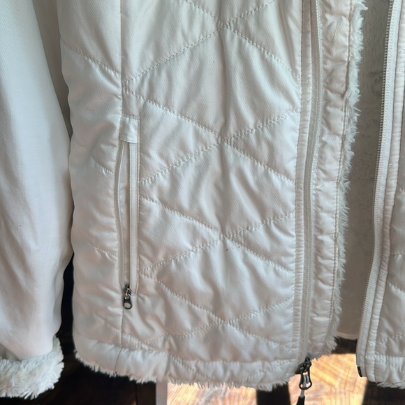 North Face Womens Mossbud Fleece Reversible Wind Resistant Full Zip Jacket White - Picture 11 of 13